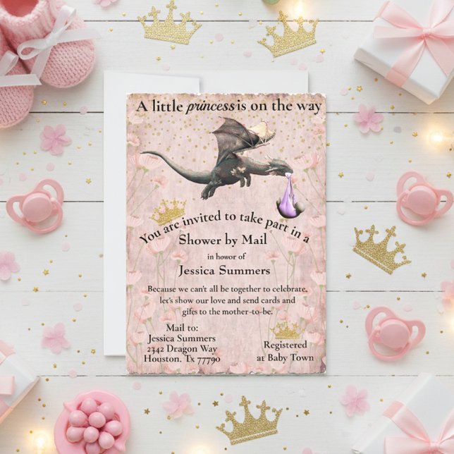 A Little Princess Dragon Baby Shower By Mail Invitation (Creator Uploaded)