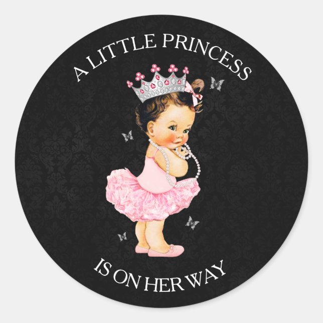 A Little Princess is on Her Way Baby Shower Classic Round Sticker (Front)