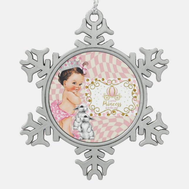 A Little Princess is On Her Way. Snowflake Pewter Christmas Ornament (Front)