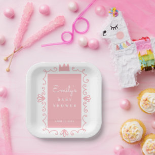 A Little Princess Modern Pink Girl Baby Shower Paper Plate