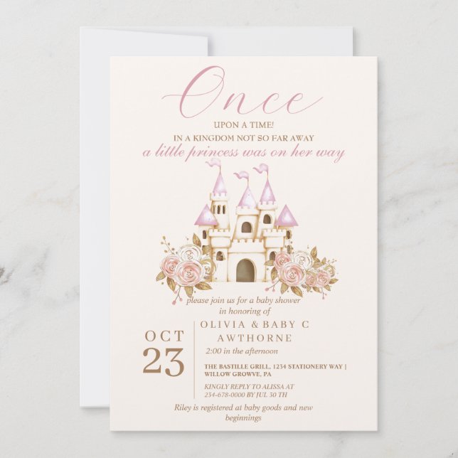 A little Princess Pink Castle Florals Baby Shower Invitation (Front)