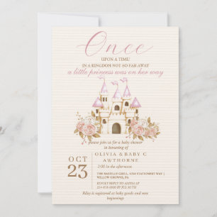 A little Princess Pink Castle Florals Baby Shower Invitation
