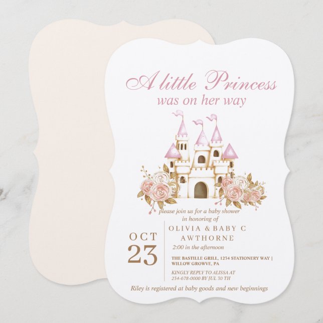 A little Princess Pink Gold Castle Baby Shower Invitation (Front/Back)
