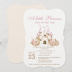 A little Princess Pink Gold Castle Baby Shower Invitation