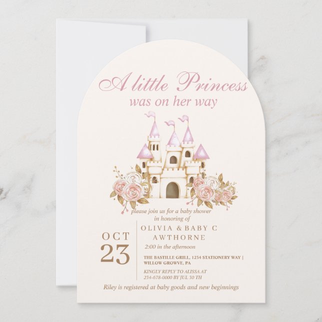 A little Princess Pink Gold Castle Baby Shower Invitation (Front)