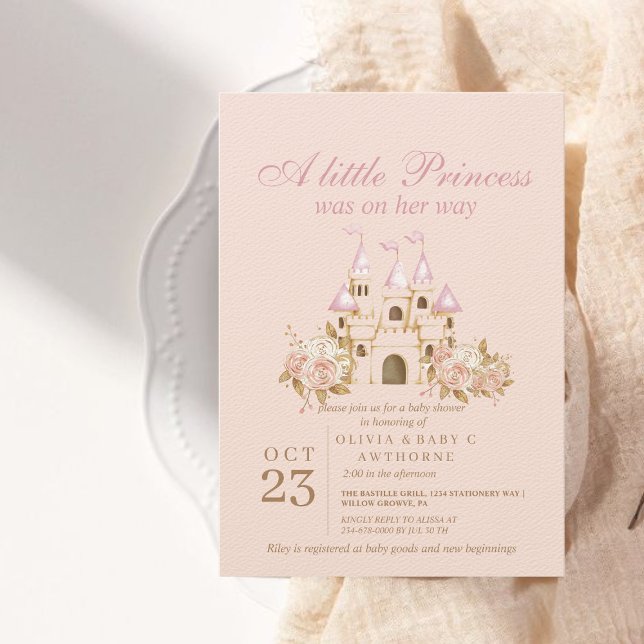 A little Princess Pink Gold Castle Baby Shower Invitation (Creator Uploaded)