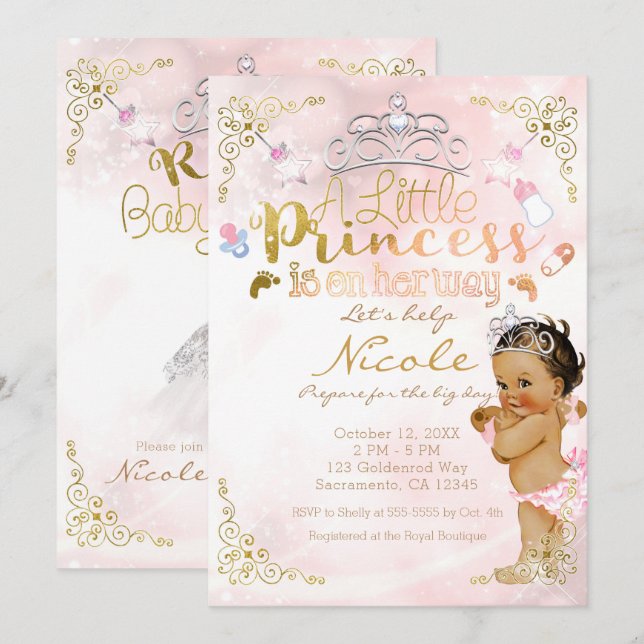 A Little Princess Pink Sparkle Baby Girl Shower Invitation (Front/Back)