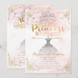 A Little Princess turning SIX 6TH Birthday Party Invitation