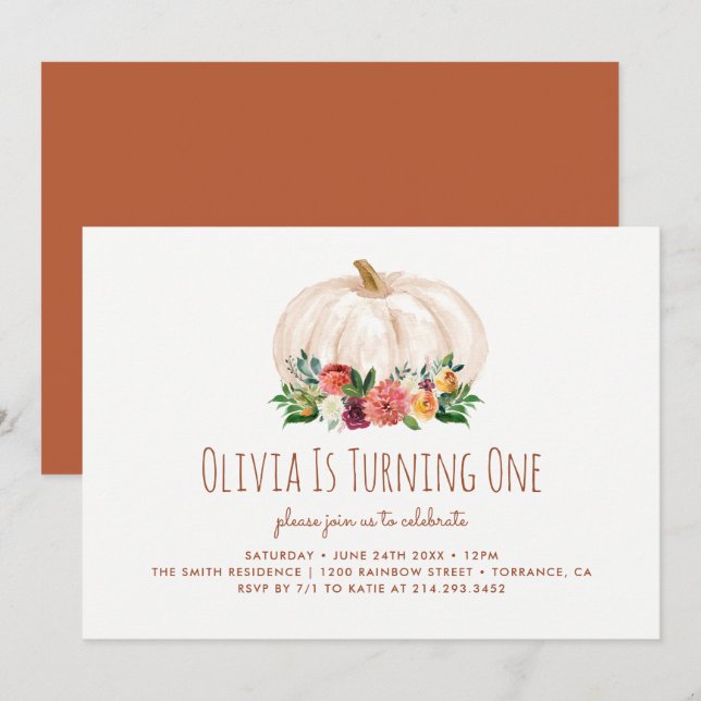 A Little Pumpkin 1st Birthday Invitation (Front/Back)