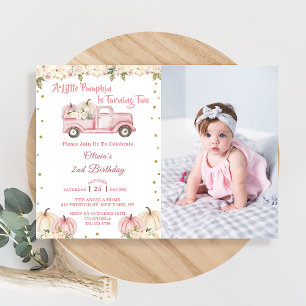 A Little Pumpkin 2nd Birthday Pink Truck  Invitation