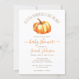 A Little Pumpkin Autumn Baby Shower Watercolor Invitation