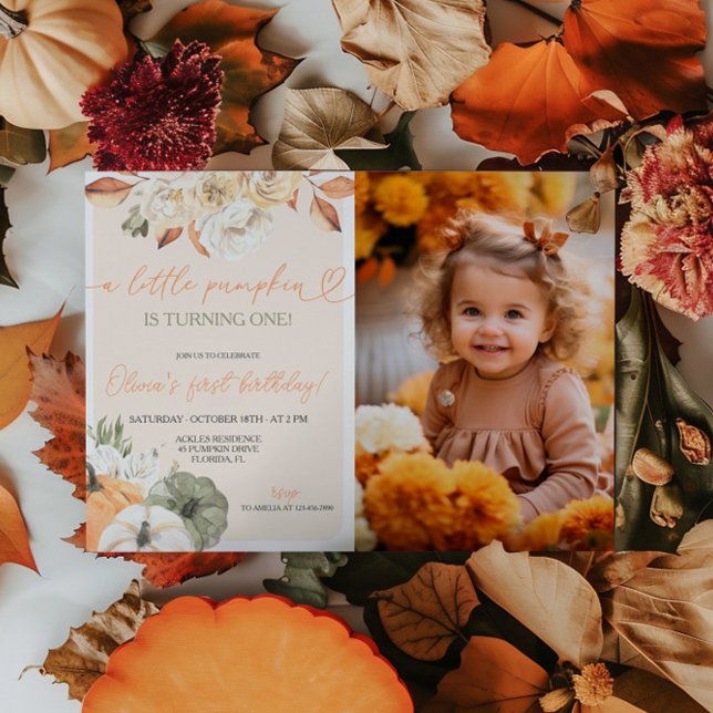 A Little Pumpkin Autumn Birthday Photo Invitation (Creator Uploaded)