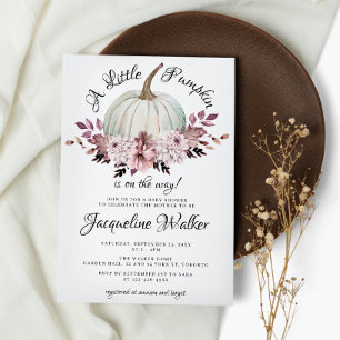 A Little Pumpkin Autumn Elegant Purple Flowers  Invitation