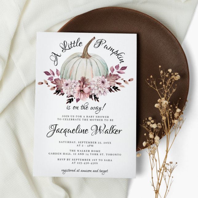 A Little Pumpkin Autumn Elegant Purple Flowers  Invitation (Creator Uploaded)
