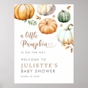 A Little Pumpkin Autumn Fall Baby Shower Welcome Poster