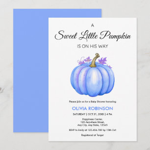 A Little Pumpkin Autumn Fall Blue Boy Baby Shower Invitation