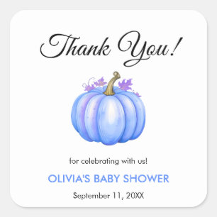 A Little Pumpkin Autumn Fall Blue Boy Baby Shower  Square Sticker