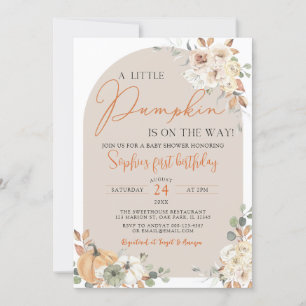 A Little Pumpkin Autumn Fall Floral 1st Birthday Invitation
