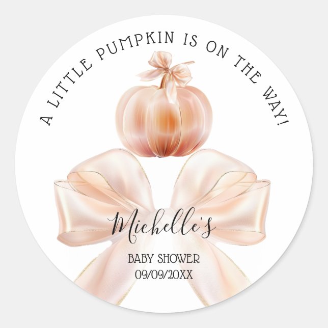A Little Pumpkin Autumn Fall Floral Baby Shower Classic Round Sticker (Front)