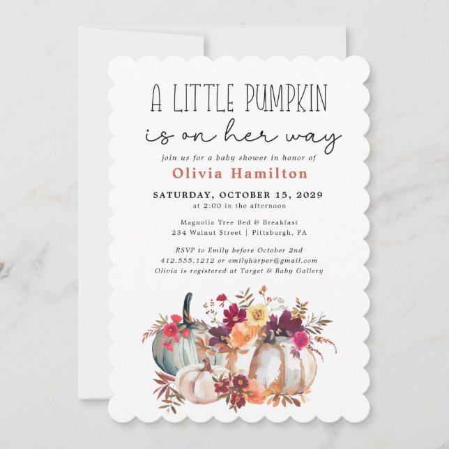 A Little Pumpkin Autumn Fall Floral Baby Shower  I Invitation (Front)