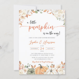 A Little Pumpkin Autumn Fall Floral Baby Shower In Invitation