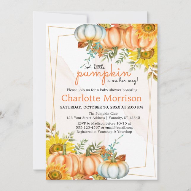 A Little Pumpkin Autumn Fall Floral Baby Shower In Invitation (Front)
