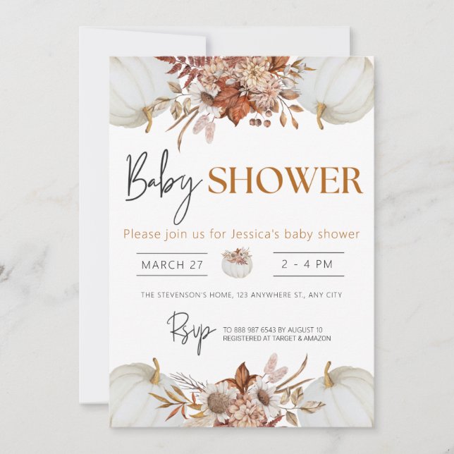 A Little Pumpkin Autumn Fall Floral Baby Shower  Invitation (Front)