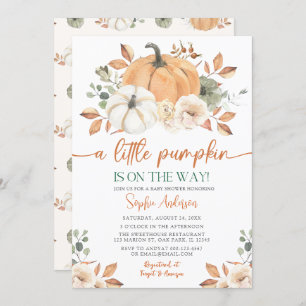 A Little Pumpkin Autumn Fall Floral Baby Shower Invitation