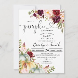 A Little Pumpkin Autumn Fall Floral Baby Shower Invitation