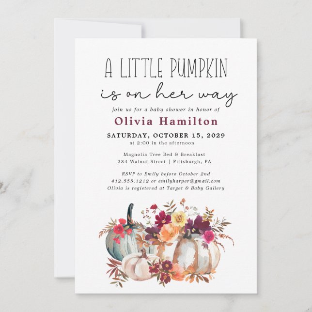 A Little Pumpkin Autumn Fall Floral Baby Shower  Invitation (Front)