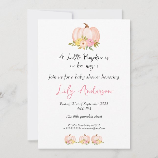 A Little Pumpkin Autumn Fall Floral Baby Shower Invitation (Front)