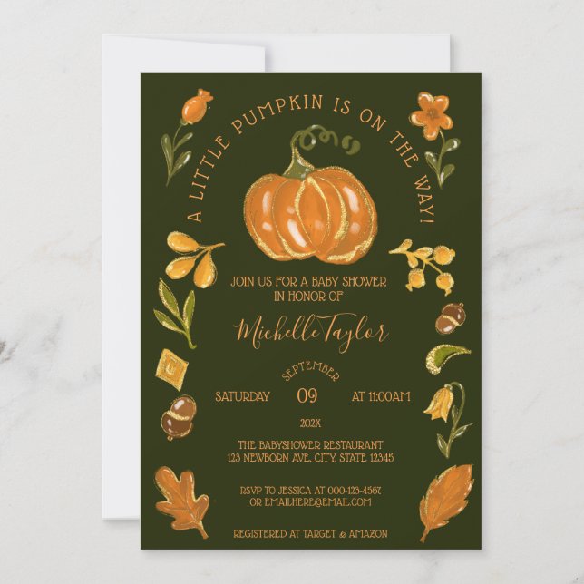 A Little Pumpkin Autumn Fall Floral Baby Shower Invitation (Front)