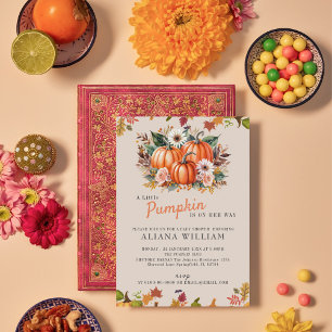 A Little Pumpkin Autumn Fall Floral Baby Shower  Invitation