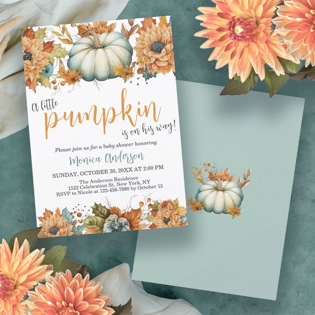 A Little Pumpkin Autumn Fall Floral Baby Shower Invitation (A Little Pumpkin Autumn Fall Floral Baby Shower Invitation)