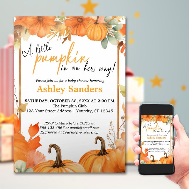 A Little Pumpkin Autumn Fall Floral Baby Shower Invitation (Creator Uploaded)