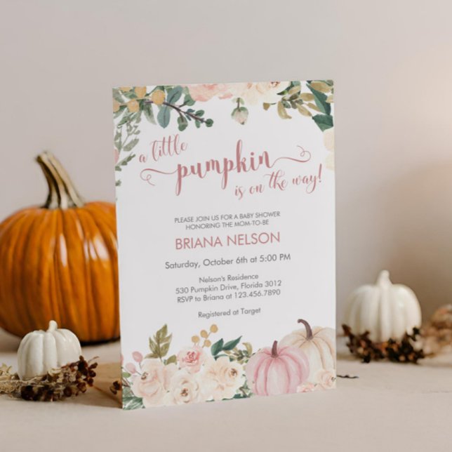 A Little Pumpkin Autumn Fall Floral Baby Shower Invitation (Creator Uploaded)