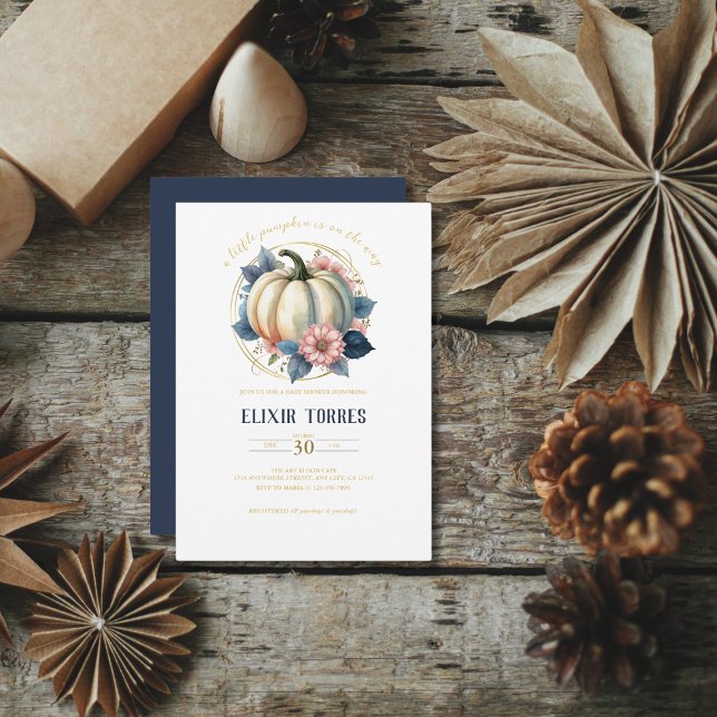 A Little Pumpkin Autumn Fall Floral Baby Shower Invitation (Creator Uploaded)