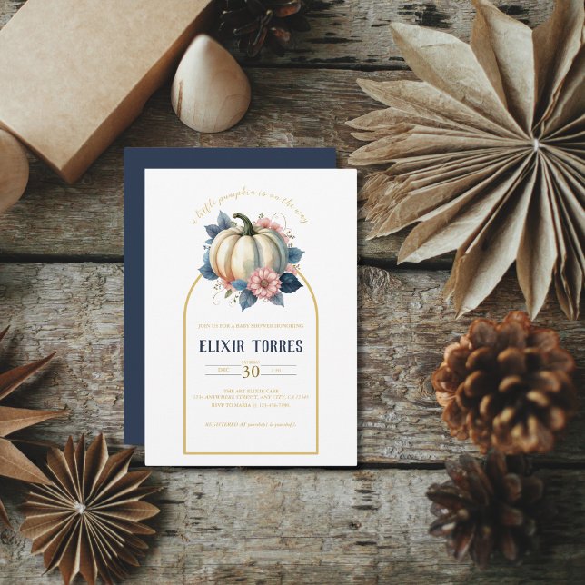 A Little Pumpkin Autumn Fall Floral Baby Shower Invitation (Creator Uploaded)