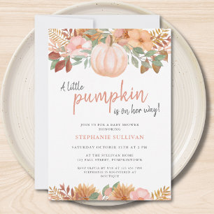 A Little Pumpkin Autumn Fall Floral Baby Shower Invitation