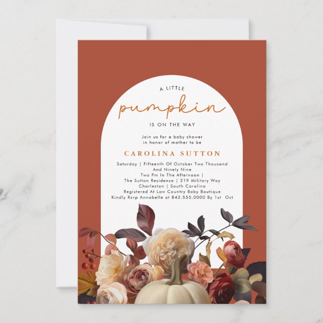 A Little Pumpkin Autumn Fall Floral Baby Shower  Invitation (Front)
