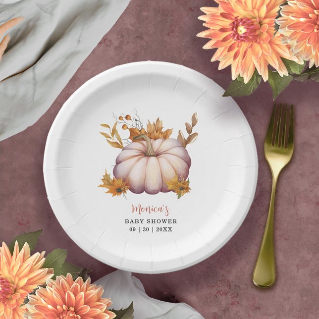 A Little Pumpkin Autumn Fall Floral Baby Shower Paper Plate (A Little Pumpkin Autumn Fall Floral Baby Shower Paper Plates)