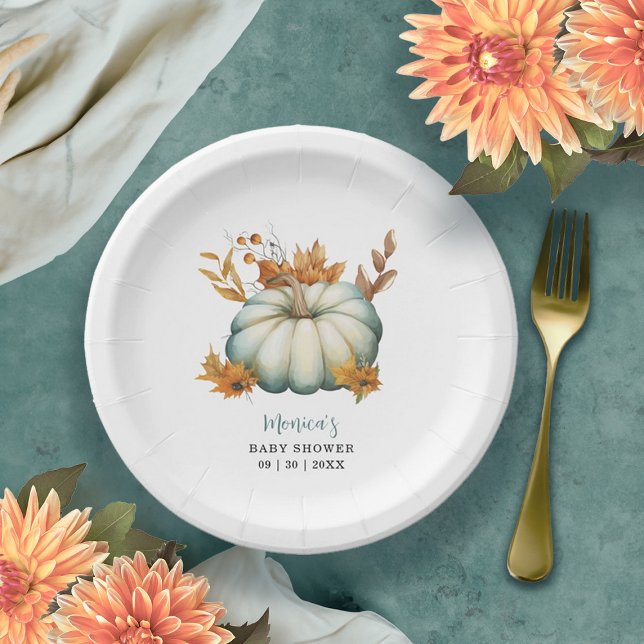 A Little Pumpkin Autumn Fall Floral Baby Shower Paper Plate (A Little Pumpkin Autumn Fall Floral Baby Shower Paper Plates)