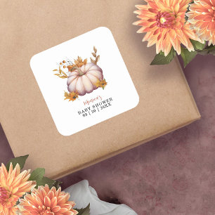 A Little Pumpkin Autumn Fall Floral Baby Shower Square Sticker
