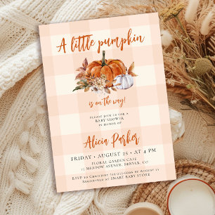 A little pumpkin autumn fall gingham baby shower invitation