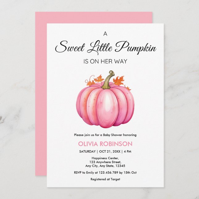 A Little Pumpkin Autumn Fall Pink Girl Baby Shower Invitation (Front/Back)