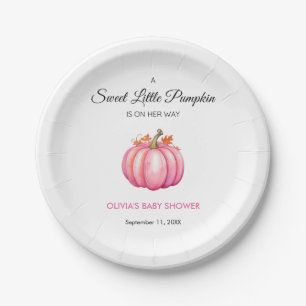 A Little Pumpkin Autumn Fall Pink Girl Baby Shower Paper Plate