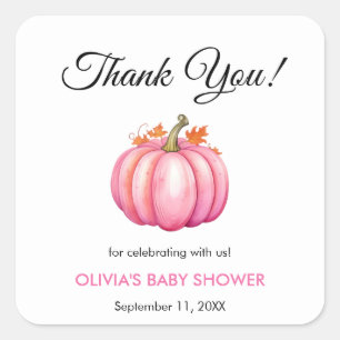 A Little Pumpkin Autumn Fall Pink Girl Baby Shower Square Sticker