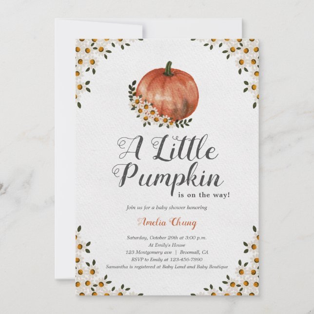 A Little Pumpkin Autumn Floral Baby Shower Invitation (Front)