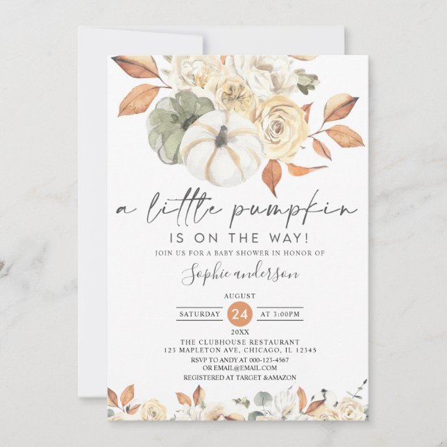 A Little Pumpkin Autumn Floral Fall Baby Shower Invitation (Front)