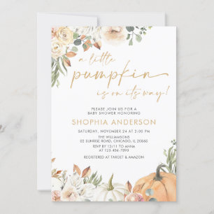 A Little Pumpkin Autumn Floral Fall Baby Shower Invitation